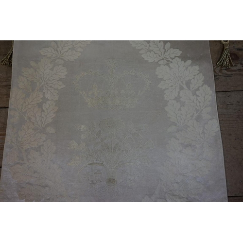 1844 - Of Royal Interest: an ivory silk damask panel, decorated with a crown, inscribed to the back 'This w... 