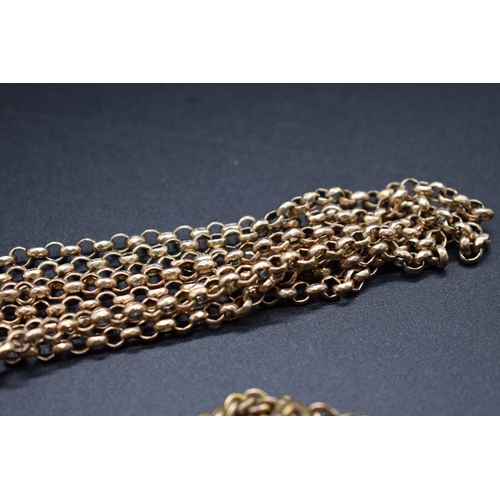 190 - A Victorian yellow metal belcher longuard or muff chain, 176cm, 42g; and another gilt example. (2)... 