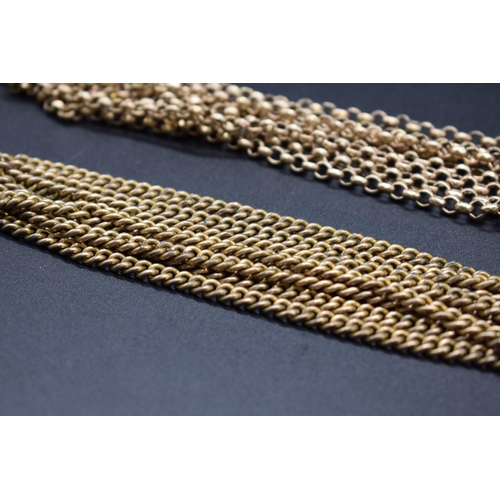 190 - A Victorian yellow metal belcher longuard or muff chain, 176cm, 42g; and another gilt example. (2)... 