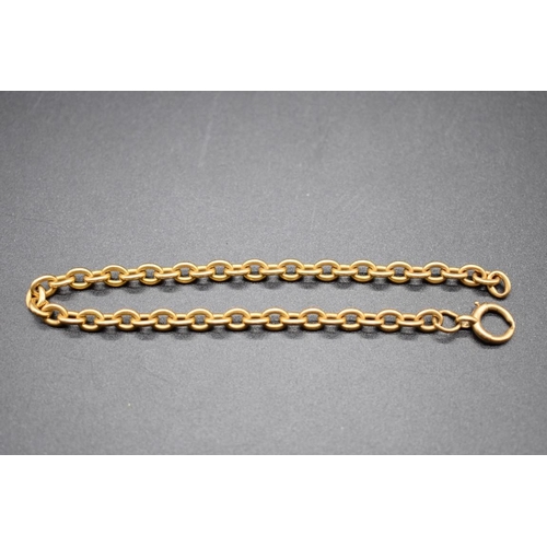 191 - An 18ct gold belcher link bracelet with attached yellow metal clasp, each end link stamped '18', 24c... 