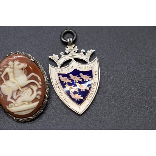 202 - A Sussex County Football Association silver and enamel medal, engraved 'Senior Cup Runners Up 1926-2... 