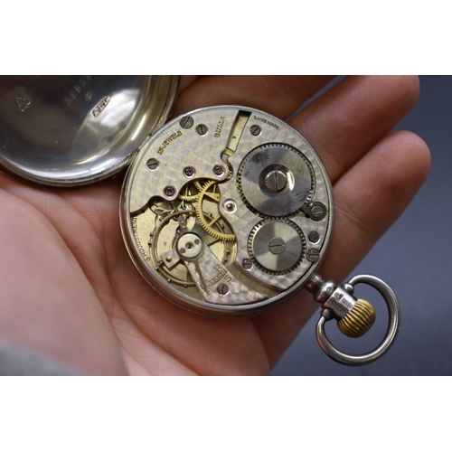 51 - A silver open face stem wind pocket watch, 54mm.