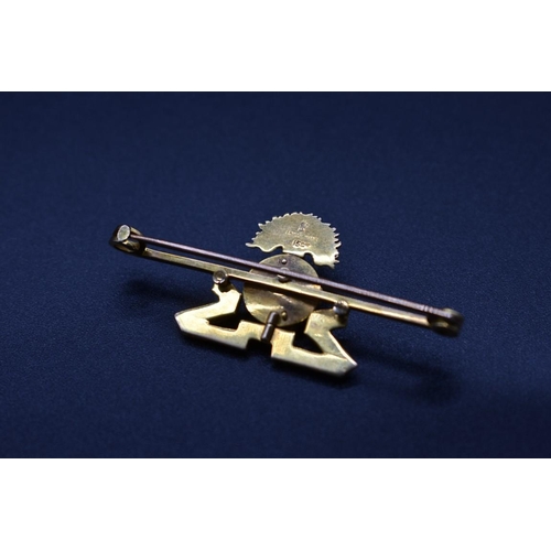 68 - A cased 15ct gold and blue enamel 'The Lancashire Fusiliers' sweetheart bar brooch, 47mm, 5.8g gross... 