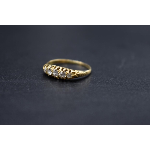 73 - An Edwardian 18ct gold diamond five stone ring, Size O, gross weight 2.2g.