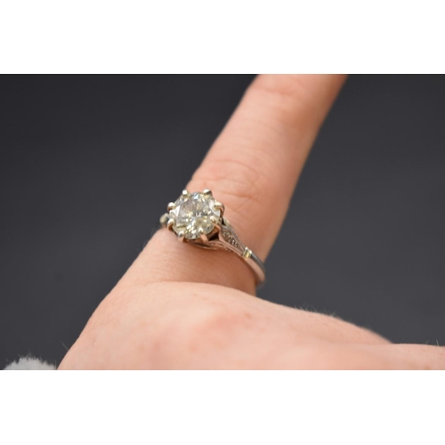 92 - A white metal diamond solitaire ring, of approximately 1.8ct, size O 1/2, gross weight 5.9g.... 