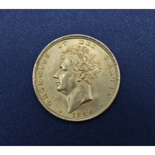 258 - Coins: a George IV 1826 gold sovereign.