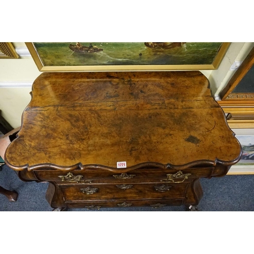 1396 - From Arundel Castle: an 18th century Dutch walnut bombe commode, with shaped top above four gra... 