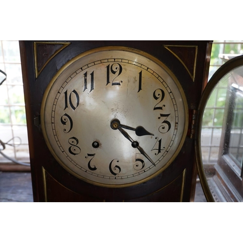 1409 - A late 19th century mahogany and brass bracket type clock, with 8in silvered circular dial, str... 