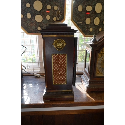 1409 - A late 19th century mahogany and brass bracket type clock, with 8in silvered circular dial, str... 