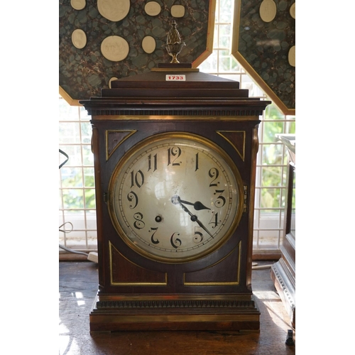 1409 - A late 19th century mahogany and brass bracket type clock, with 8in silvered circular dial, str... 