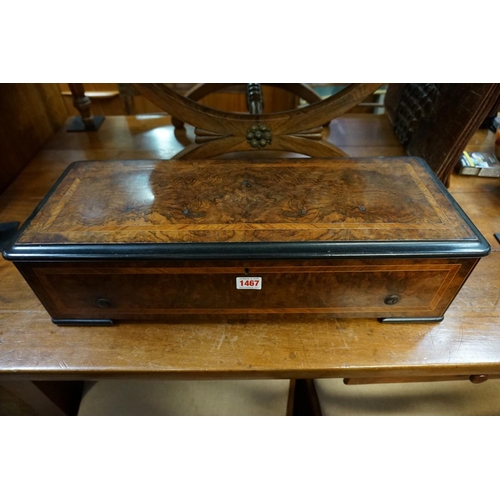 1416 - A good late 19th century Swiss figured walnut, line inlaid and tulipwood crossbanded lever wind musi... 