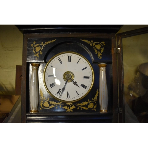 1213 - A 19th century Continental ebonized alarm wall clock, stamped 'Furderer Jaegler & Co', 38.5cm hi... 