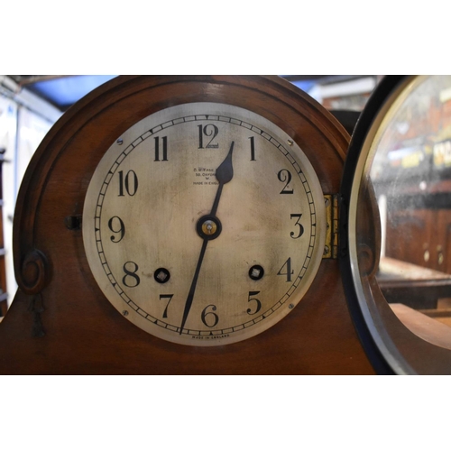 1215 - A 1930s mahogany Wellington clock, 43cm wide; together with another early 20th century mantel c... 