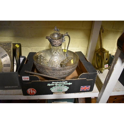 1219 - An Eastern silver plated punch bowl and similar ladle; together with three metal trinket boxes; and ... 