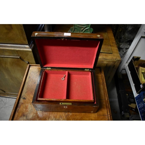 1231 - A Victorian walnut work box, 30cm diameter; and another similar rosewood example, 25.5cm wide. ... 