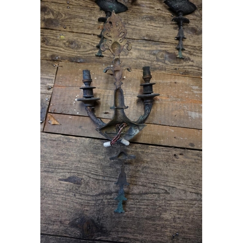 1235 - A set of five gilt brass twin branch wall lights, in the neo classical style, 41.5cm long.... 