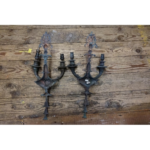 1235 - A set of five gilt brass twin branch wall lights, in the neo classical style, 41.5cm long.... 