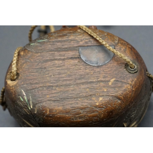 1295 - A good Japanese wood and inlaid tonkotsu, Edo, signed, 9cm wide; with attached monkey netsuke, signe... 