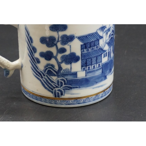 1305 - A large Chinese blue and white mug, late 18th century, 13.5cm high.