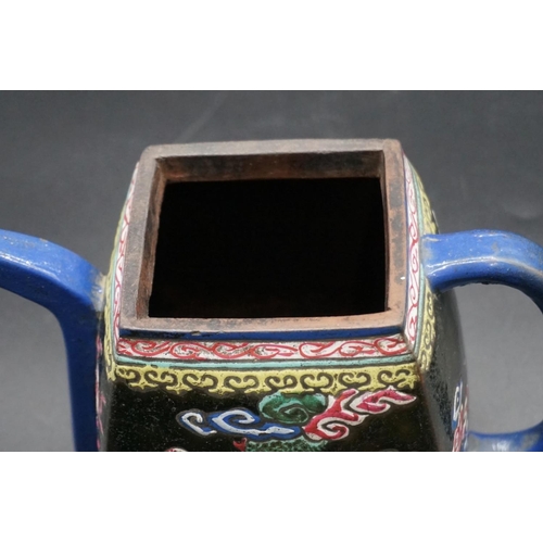 1310 - A Chinese enamelled yixing teapot, 18th/19th century, seal mark to base, painted with dragons, with ... 