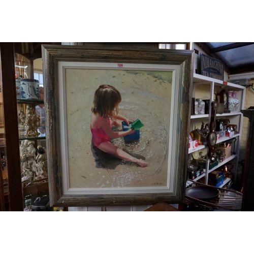 1325 - Nicholas St John Rosse, a young girl playing in the shallows, signed, oil on board, 57.5 x 49.5cm.&n... 