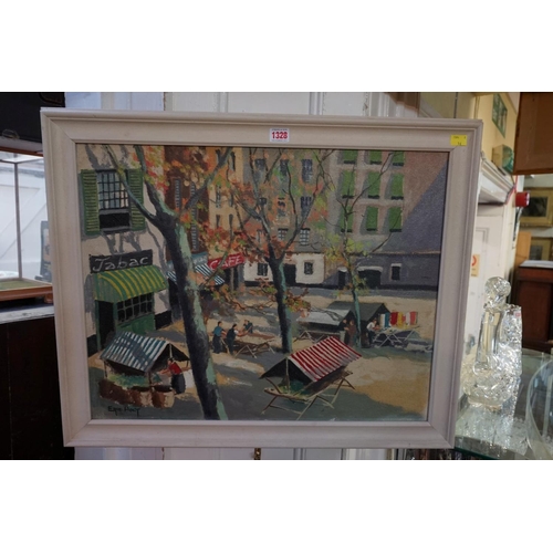 1328 - Eric Holt, 'Courtyard in Nice', signed, inscribed on label verso, oil on canvasboard, 47 x 60cm.... 