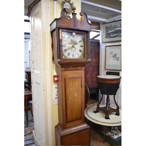 1343 - An 19th century oak, mahogany and walnut brass banded 30 hour longcase clock, with 12in square paint... 