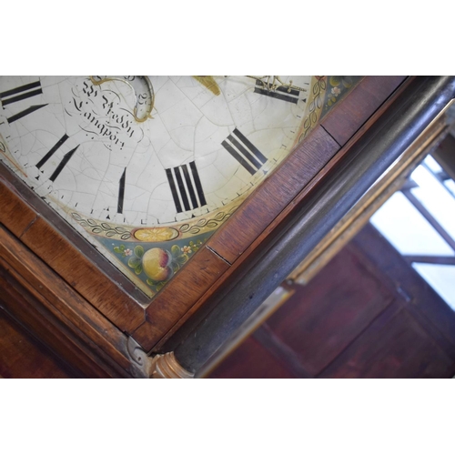 1343 - An 19th century oak, mahogany and walnut brass banded 30 hour longcase clock, with 12in square paint... 