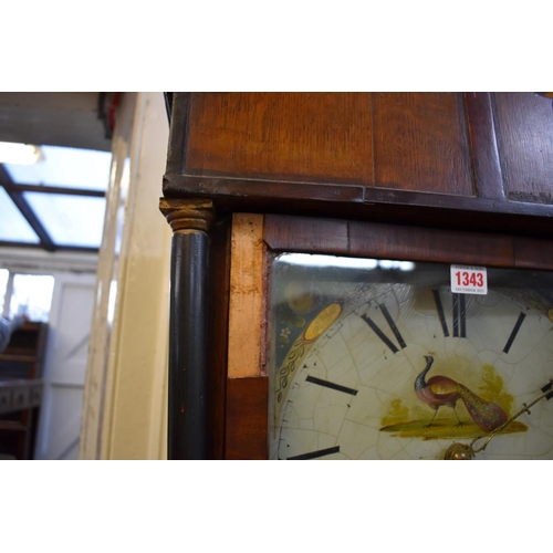 1343 - An 19th century oak, mahogany and walnut brass banded 30 hour longcase clock, with 12in square paint... 