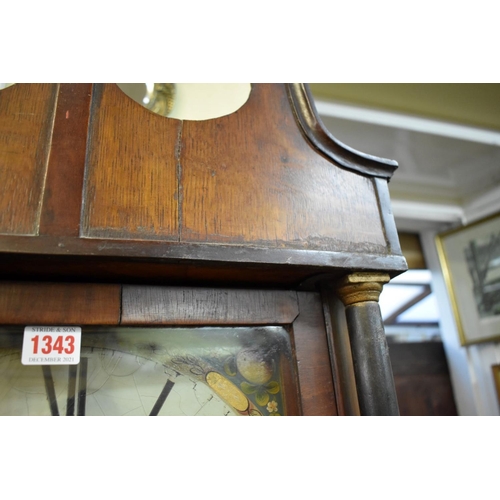 1343 - An 19th century oak, mahogany and walnut brass banded 30 hour longcase clock, with 12in square paint... 