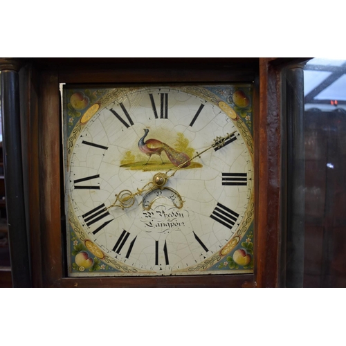 1343 - An 19th century oak, mahogany and walnut brass banded 30 hour longcase clock, with 12in square paint... 