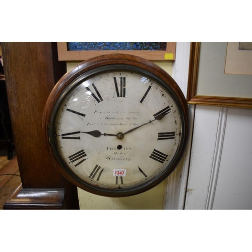 1347 - An early 19th century mahogany fusee circular wall clock, the 13in dial inscribed 'Phillips, Maker, ... 