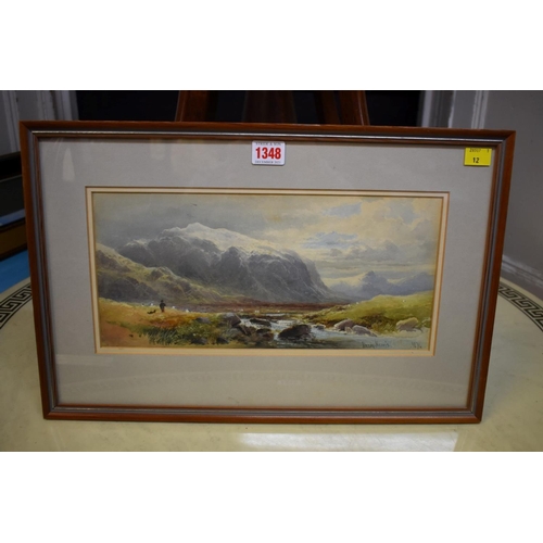 1348 - Henry Harris Clifton, a Highland river, signed and dated 1874, watercolour, 16 x 34.5cm.... 