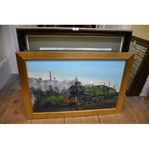 1351 - A Jampin, a Castle Class railway locomotive, signed, oil on board, 38 x 60cm; together with two othe... 