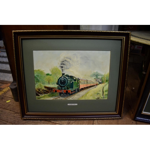 1351 - A Jampin, a Castle Class railway locomotive, signed, oil on board, 38 x 60cm; together with two othe... 