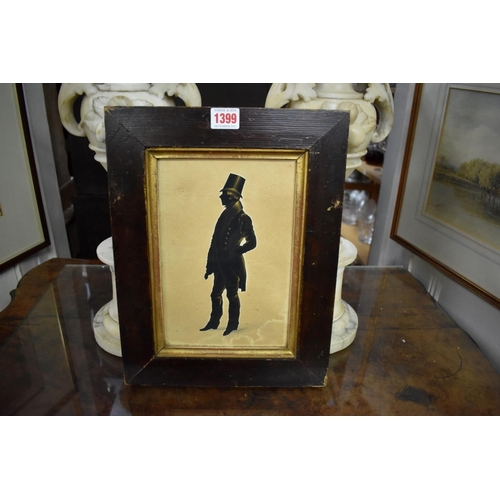 1399 - An early 19th century silhouette of a standing gentleman, with gilt highlights, 24 x 16cm. &nbs... 