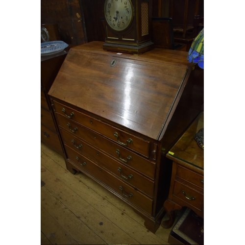 1408 - A George III mahogany bureau, 93.5cm wide. 