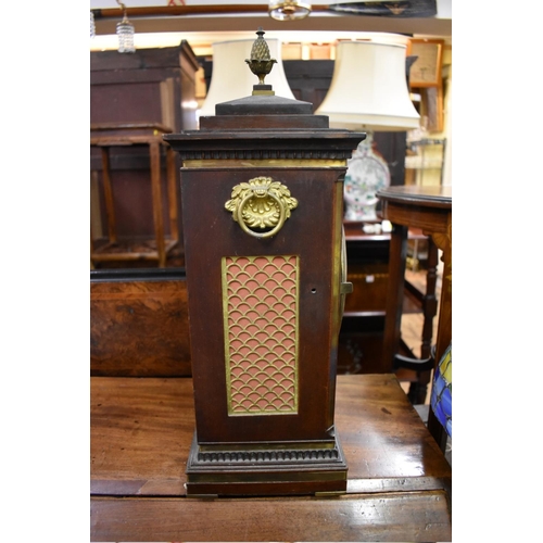 1409 - A late 19th century mahogany and brass bracket type clock, with 8in silvered circular dial, str... 