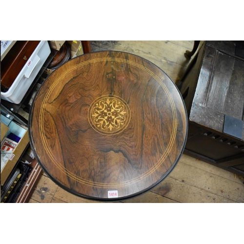 1414 - A late Victorian rosewood and inlaid circular occasional table, 61cm diameter. ... 