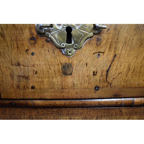 1417 - An 18th century walnut and crossbanded chest on later stand, 153.5cm high x 103cm wide.... 