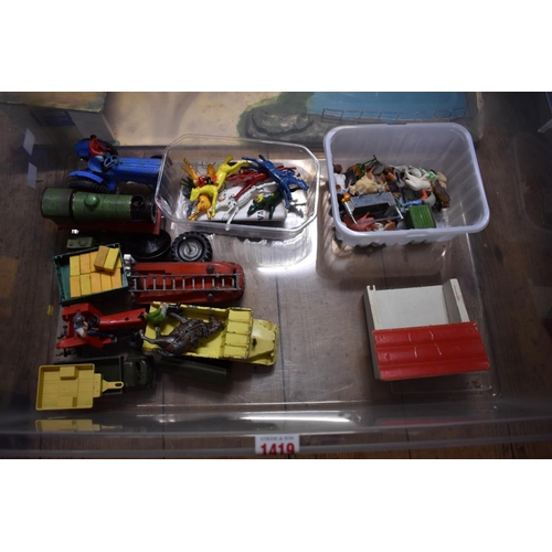 1419 - A small quantity of diecast vehicles; together with a Hornby O gauge clockwork locomotive; and other... 