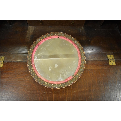 1424 - A Damascus inlaid circular mirror, 29.5cm diameter. 