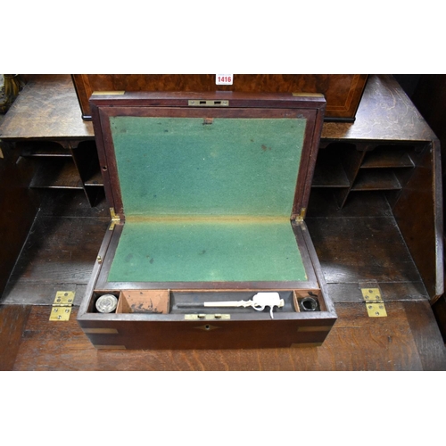 1427 - A 19th century mahogany and brass bound writing slope, 40.5cm wide.