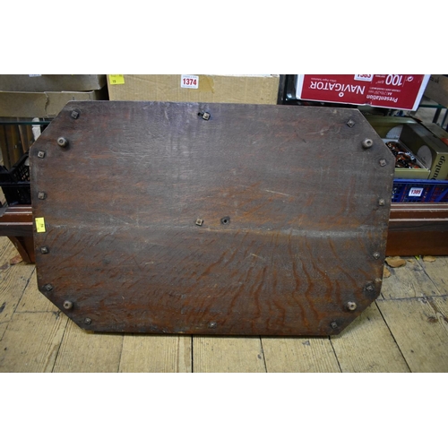 1429 - A large Victorian oak and electroplated mounted twin handled tray, 69cm wide.