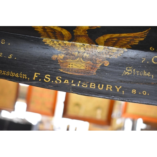 1445 - Two Victorian Cambridge University rowing oars, by E Norris, the blade of each variously inscribed a... 