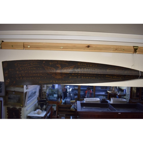 1445 - Two Victorian Cambridge University rowing oars, by E Norris, the blade of each variously inscribed a... 