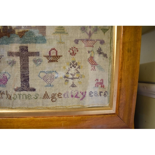 1446 - A 19th century needlework sampler, by 'Margaret Thomas, Aged 12 years', 41 x 32.5cm; together with a... 