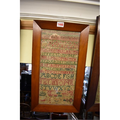 1448 - An 18th century alphabet sampler, dated 1735, 39 x 19cm.  