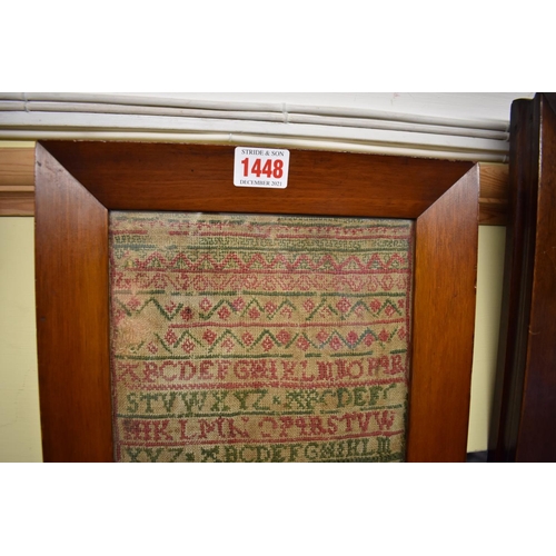 1448 - An 18th century alphabet sampler, dated 1735, 39 x 19cm.  