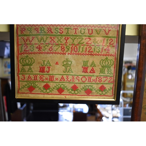 1450 - Two 19th century alphabet samplers, one by 'Agnes Jamieson', 43 x 30.5cm; the other by 'Jane M Aliso... 